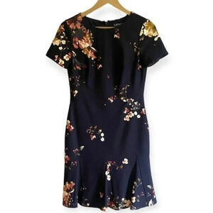 Ralph Lauren Navy Floral Trumpet Dress